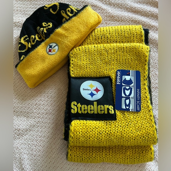🏈 🖤💛 Pittsburgh Steelers Infinity Scarf & Beanie - Picture 1 of 5